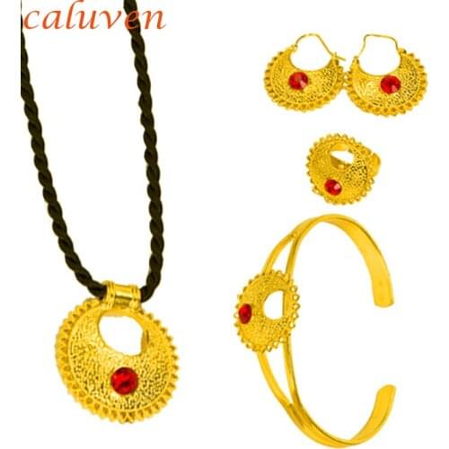 Ethiopian Jewelry sets Color Stone Pendant Necklaces/Earrings/Ring Ethiopia Gold Color Africa Bride Wedding Eritrea set