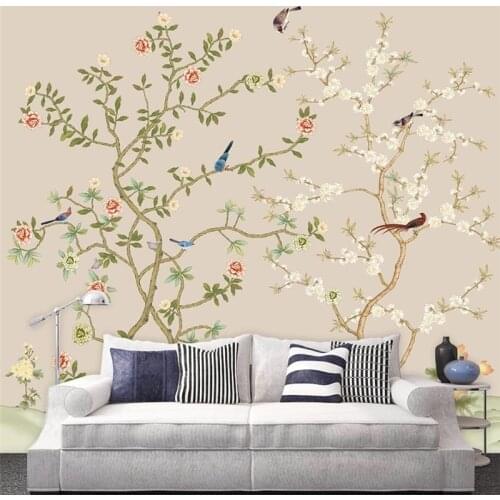 Custom wallpaper 3d mural hand-painted meticulous flower bird background wall painting decoration living room bedroom wallpaper