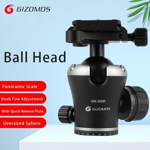 GIZOMOS GM-35DR 360° Panoramic Ball Head Clamp Aluminum Alloy Tripod Head with Quick Release Plate /Damping Tuning System