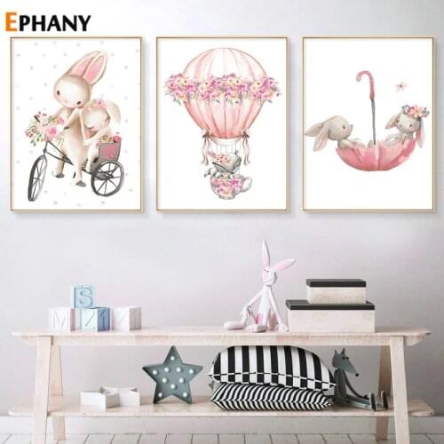 Kawaii Watercolor Cartoon Animal Canvas Poster Baby Nursery Wall Art Print Painting Picture Nordic Baby Girl Bedroom Decoration