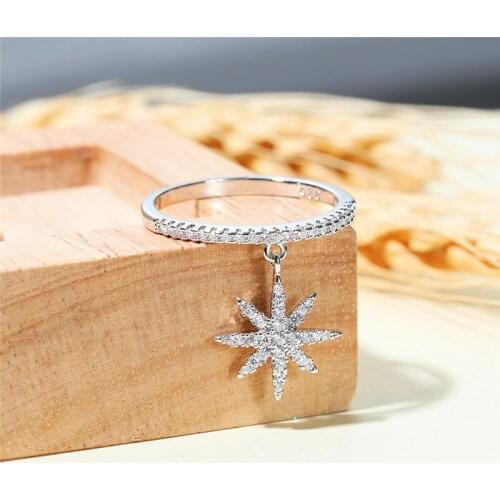 Luxury Female Star Pendant Thin Ring Rose Gold Silver Color Engagement Ring Cute White Crystal Stone Wedding Rings For Women