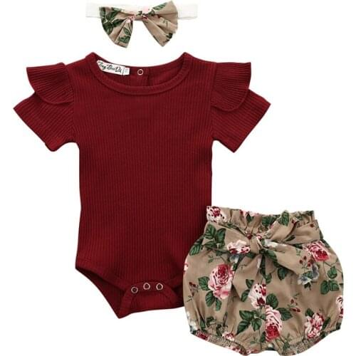 Newborn Summer Baby Girl Clothing Infant Suit Short Sleeve Romper Top Fashion Pants Headband Toddler Clothes Baby Outfits Set