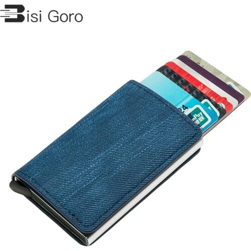 Mini Slim Anti-theft Clutch Single Box Men Women Wallet 2021 New RFID Blocking Card Holder Denim Business Pop-up Metal ID Case