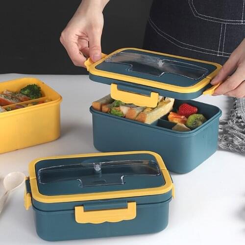 Bento Box Japanese Style for Kids Food Containers Wheat Straw Material Leak-Proof Square Microwavable Lunch Box with Tableware