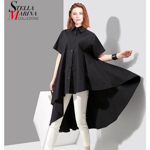 Korean Style Woman Summer Solid Black Tops Feminine Blouse Long Back Lady Casual Feminine Shirt chemisier femme blusas 3514