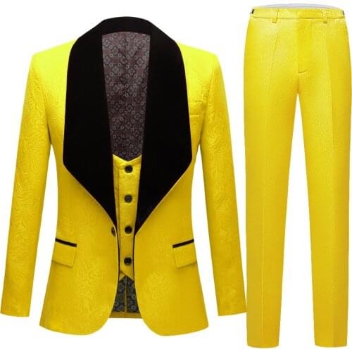 New Classic Men’s Suit Slim Fit Masculino Evening Suits For Men Shawl Lapel Groom Tuxedos Yellow Purple Wedding Wear 3PCS