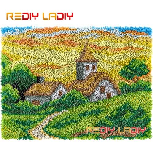 Latch Hook Rug Sunset Scenery Crochet Wall Tapestry Kits DIY Carpet Rug Chunky Yarn Needlework Knitted Floor Mat Hobby & Crafts