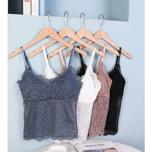 Women Tank Crop Top Lace Wireless Padded Bralette Deep V Lace Female Crop Top Embroidery Floral Tank Top