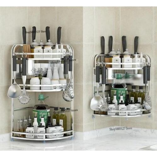 Kitchen rack 304 stainless steel tripod wall-mounted storage seasoning seasoning corner storage rack kitchen utensils