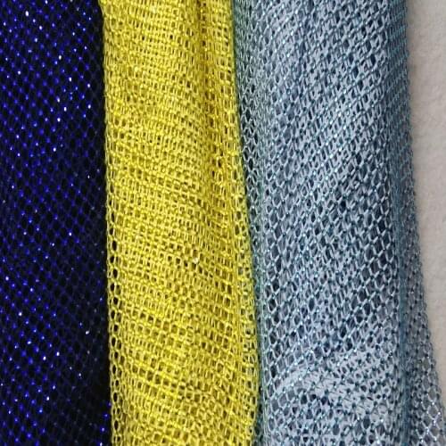 45cm Width Chunky Glitter Blue Yellow Glass Rhinestone Mesh Fabric Glass Crystal Trim Ribbon Elastic Diamond Mesh Strass