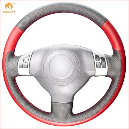 MEWANT Black Red Leather Car Steering Wheel Cover for Suzuki SX4 Alto Old Swift Interior Accessories Parts