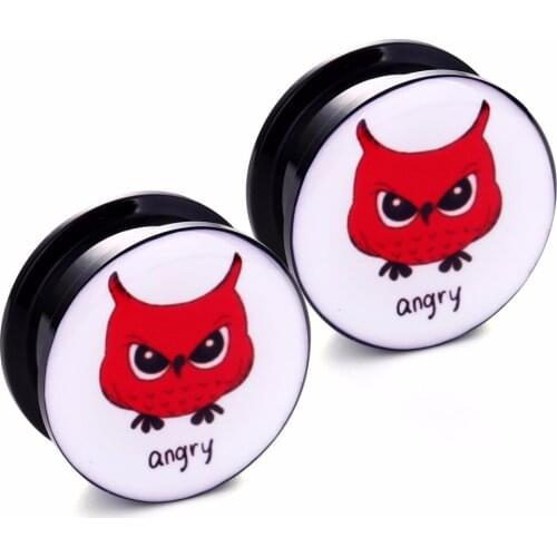 Lovely Red Angry Owl Ear Gauges Piercings Acrylic Screw Flesh Tunnel Ear Plug Ear Expander Body Jewelry EK07