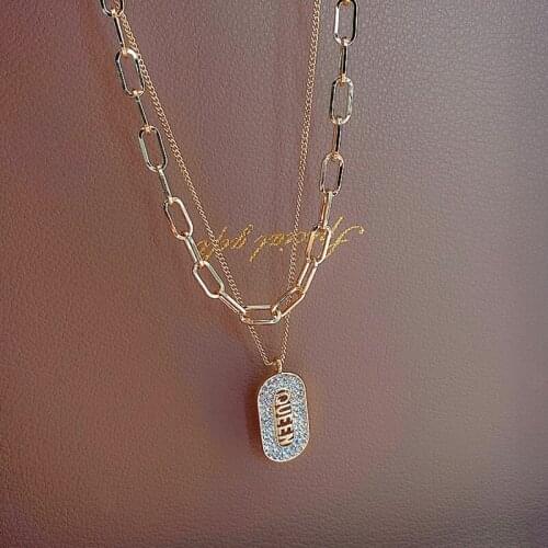 Multilayer Letter Necklace Geometric Square Brand Pendant Choker Necklace for Women Zircon Layered Necklace Jewelry Accessories