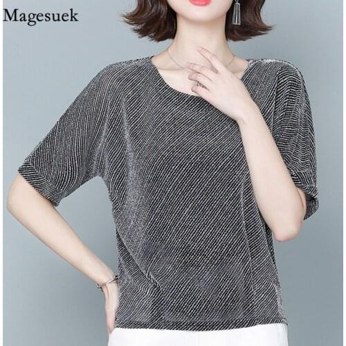 Fashion Summer Loose Striped Women Blouses Tops Korean O Neck Short Sleeve Woman Shirt Casual Female Shirts Plus Size 4XL 13713