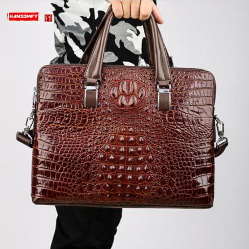 Crocodile Pattern Men Handbag Laptop Bag Large Capacity Briefcase Business Shoulder Messenger Bags Cross Section Genuine Leather