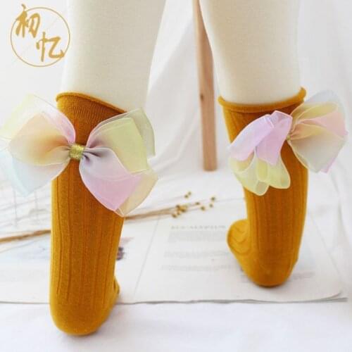 Baby Girls Socks Knee High Princess Socks With Bowknot Girl Cute Bows Sock Cotton Long Tube Children Socks 2021