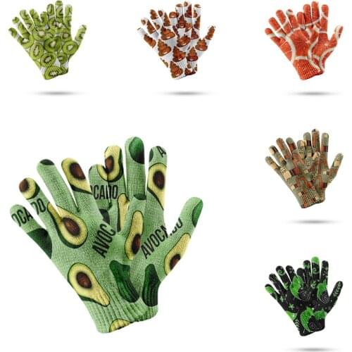 New Avocado Pattern Women Knitted Glove Winter Touch Screen High Fashion Ladies Glove Thicken Warm Compression Men Casual Mitten