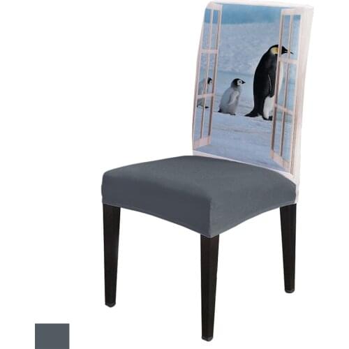 Dining Chair Covers Window View Antarctic Penguin Chair Cover Spandex Elastic Chair Cover Hotel Wedding Supplies
