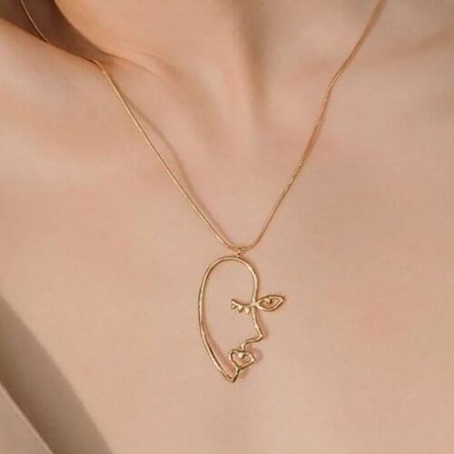 SRCOI Alloy Abstract Distorted Human Face Pendant Contour New Temperament Hollow Out Figure Art Stylish Necklace For Women 2018