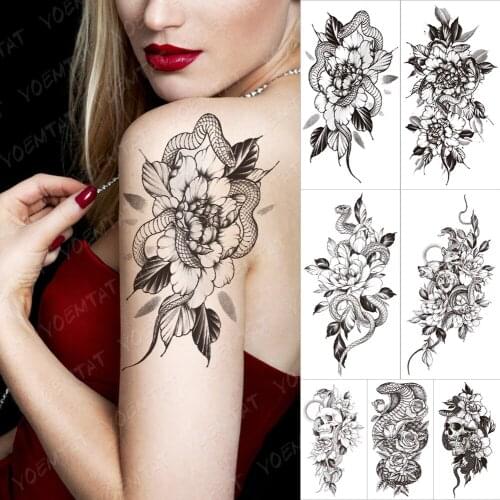 Transfer Waterproof Temporary Tatooo Stickers Orchid Snake Wind Fierce Simplicity Tattoo Waist Body Art Fake Tatoo Male Women