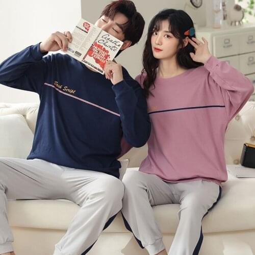 Sport Style Pajama Suit Cotton Pajamas Sets Couple Sleepwear Family Pijama Mujer Men &Women Casual Autumn Winter Pajamas for Men