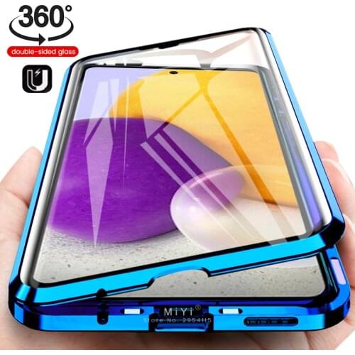 360 degree full cover metal bumper adsorption magnetic flip case for samsung galaxy a72 a 72 2021 6.7'' double-sided glass coque