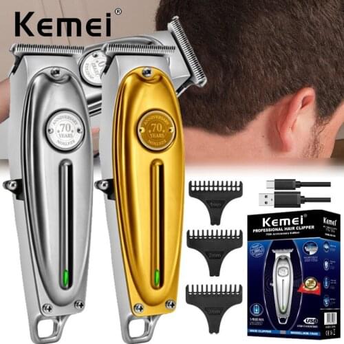 Kemei 1949 Professional Hair Clipper All Metal Men Electric Cordless Hair Trimmer 0mm Baldheaded T Blade Finish Haircut Machine