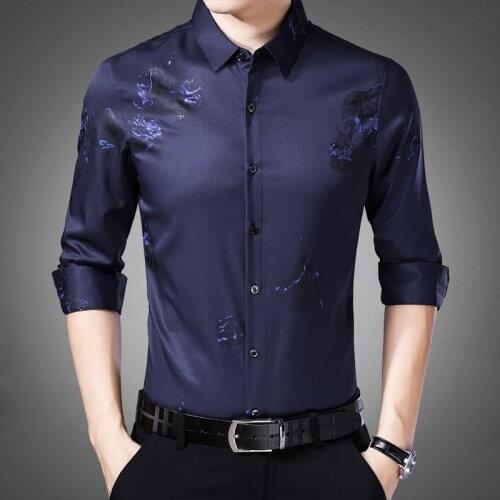 Spring Real Silk Men Shirt Korean Black Long Sleeve Shirt Men Clothes 2020 Mens Shirts Casual Slim Fit Camisa Hombre KJ1964