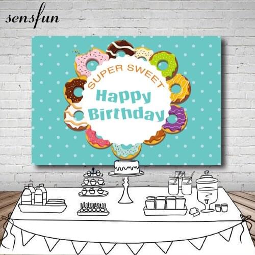 Sensfun Super Sweet Donut Wall Backdrop For Photo Studio Mint Theme Polka Dots Girls Happy Birthday Backgrounds 7X5ft Vinyl