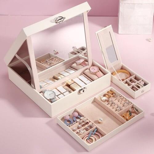 Jewelry Box Mirrored 2-layer Large Capacity Jewelry Casket Makeup Organizer Earring Holder Makeup Storage Gift Boxes Jewelry