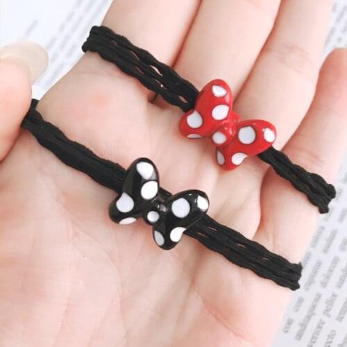 Disney cartoon fresh sweet girl tie hair wave dot bow hair rope Korean head rope rubber band adult hair circle headdress