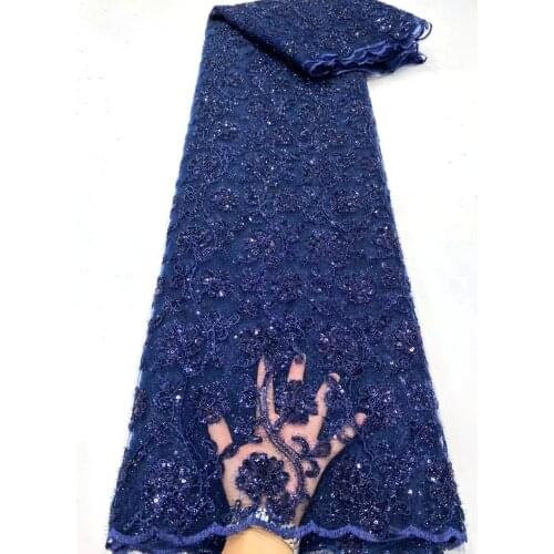 Navy blue Latest African French Sequins Lace Fabric 2021 High Quality Lace Material Nigerian Lace Fabric For Party Sewing ND5035