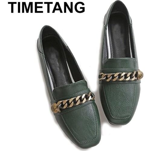 TIMETANG2021new European and American brand womens shoes square head low-heeled women deep mouth shoes one pedal flat shoesE962