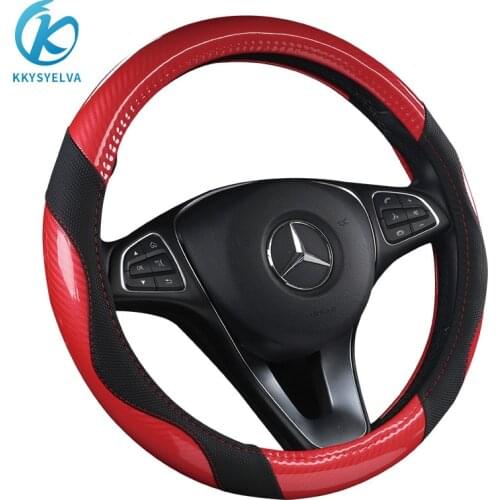 Carbon Fiber Cowhide Car Steering Wheel Cover 38CM Non-slip Wear-resistant Sweat Absorbing Fashion Sports Steering Wheel Cover