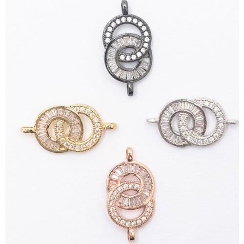 DIY Jewelry Copper Bottom Zircon Micro-inlaid Double Circle Accessories Necklace Earrings Bracelet Connector Jewelry Making