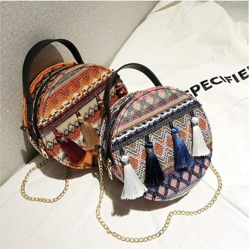 1PC Summer Womens Bohemian Woven Handbag Shoulder Beach Bag Casual Tote Straw Wicker chain messenger bag crossbody bags