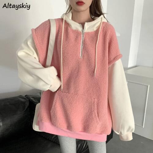 Hoodies Women Large Size 4XL Loose All-match Patchwork Autumn Hooded Pullovers Lady Clothing Stylish Ulzzang Aesthetic Feminino