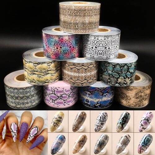 10 Rolls 50m Snake Skin Nail Foils Set for Nails Animal Transfer Paper Stickers Snake Manicure Set DIY Nail Decorations