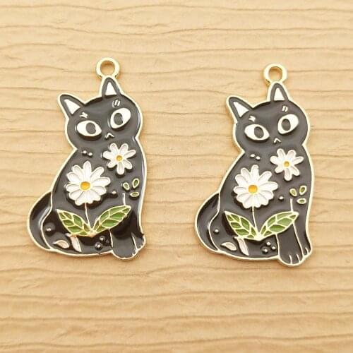 10pcs 18x32mm enamel flower cat charms for jewelry making crafting fashion necklace pendant bracelet charm earring charm