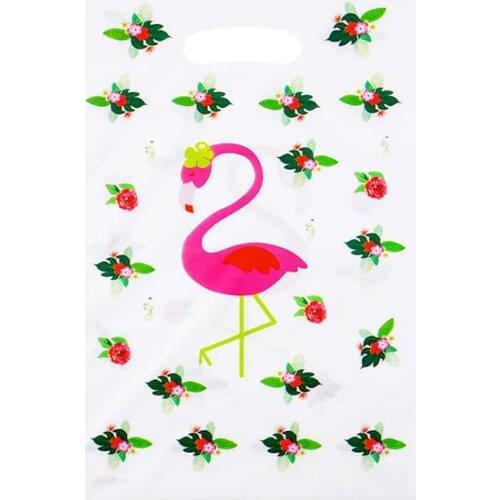 20pcs/pack Happy Baby Shower Events Party Kids Girls Favors Plastic Loot Bags Birthday Decorate Flamingos Theme Gifts Bags