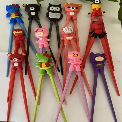 200 pair Mixed Colors Cartoon Kids Chopsticks Children gift Study Exercise Chopsticks Silicone Chopsticks Head