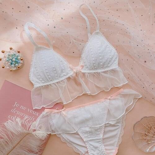 2020 sweet intimates lace bow mesh wirefree cotton thin soft triangle cup insertable pad my melody bra cute underwear set