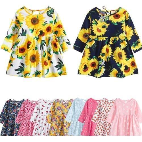 2021 Spring Autumn Long Sleeve Cute Dress Childrens Casual Cotton Clothes 6M-4Y Floral Princess Dresses for Baby Girls Clothing