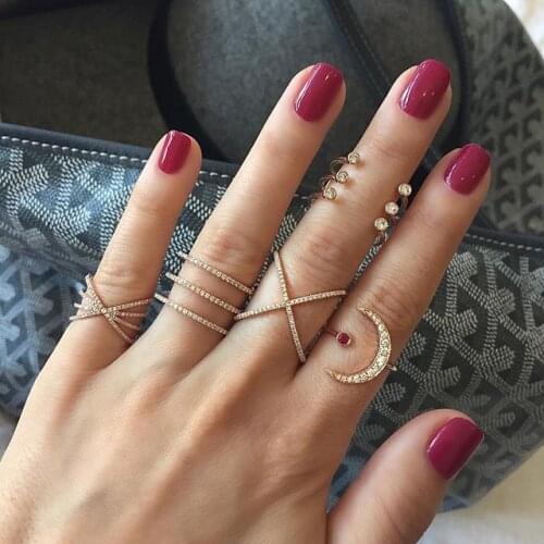 2021 Factory Wholesale Moon Star Open Rings Gold Filled Micro Pave Red White Cubic Zirconia High Quality Fashion Ring Jewelry