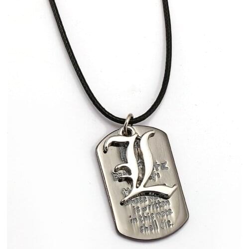 Anime Jewelry Death Note Necklace L Cross Dog Tag Pendant Fashion Rope Chain Necklaces Women Men Charm Gifts