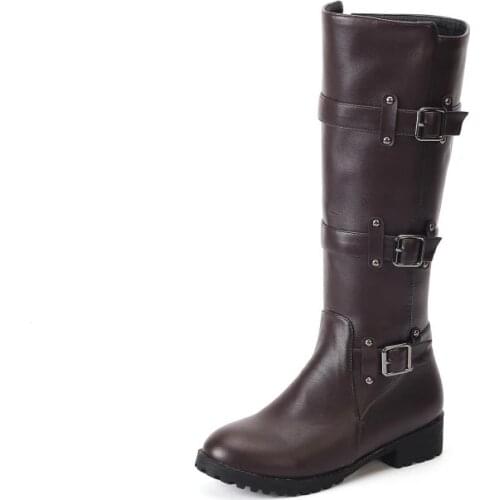 Big Size 9 10 11-19 boots women woman winter boots women women shoes botas Belt buckle side zipper round head
