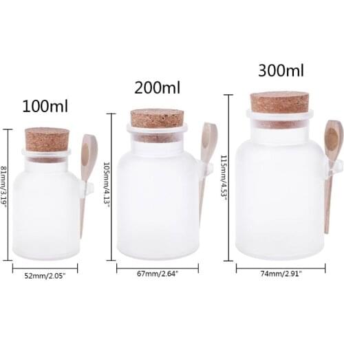 Scrub Bath Salt ABS Bottle Wooden Spoon Soft Cork Storage Stopper Bottle Frosted Seal Bottle Refillable Mask Powder Jar