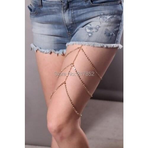 FREE SHIPPING STYLE L25 Gold colour CHAINS THREE LAYERS GOLD RHINESTONE CHAINS LEG BODY JEWELRY 2 COLORS