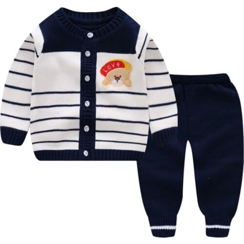 Spring Autumn Toddler Boys Girls Clothing Sets Baby Kids Cardigan Sweater Pants Toddler Boys Knit Jackets Suit Children Clothes