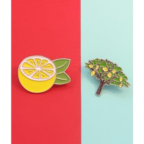 Lemon Wishing tree Enamel Brooch Yellow lemon Fruits Lapel Pin Backpack clothes Cartoon jewelry Badges